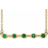 14K Yellow Natural Emerald Bezel-Set Bar 18" Necklace