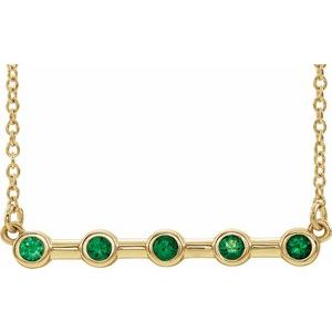 14K Yellow Natural Emerald Bezel-Set Bar 18" Necklace