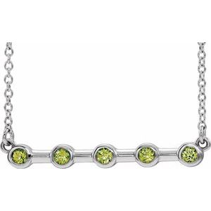 Platinum Natural Peridot Bezel-Set Bar 16" Necklace