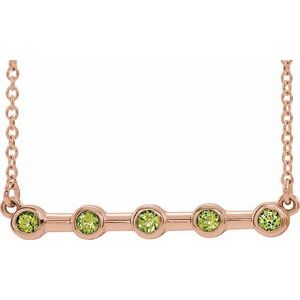 14K Rose Natural Peridot Bezel-Set Bar 16" Necklace