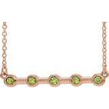 14K Rose Natural Peridot Bezel-Set Bar 18" Necklace