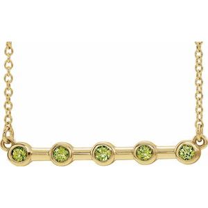 14K Yellow Natural Peridot Bezel-Set Bar 18" Necklace