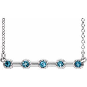 Platinum Natural Aquamarine Bezel-Set Bar 16" Necklace