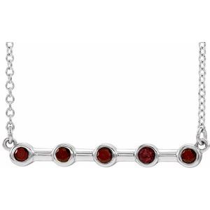 14K White Natural Mozambique Garnet Bezel-Set Bar 16" Necklace