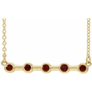 14K Yellow Natural Mozambique Garnet Bezel-Set Bar 18" Necklace