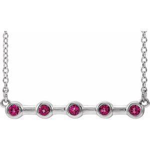 14K White Natural Pink Tourmaline Bezel-Set Bar 16" Necklace