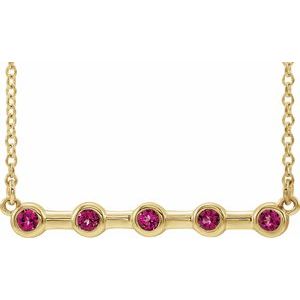 14K Yellow Natural Pink Tourmaline Bezel-Set Bar 16" Necklace