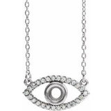 14K White 3.5 mm Round Natural White Sapphire Semi-Set Evil Eye 18" Necklace