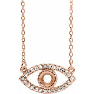 14K Rose 3.5 mm Round Natural White Sapphire Semi-Set Evil Eye 18" Necklace