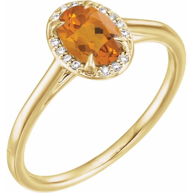 14K Yellow 7x5 mm Natural Citrine & .03 CTW Natural Diamond Ring