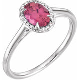 14K White 7x5 mm Natural Pink Tourmaline & .03 CTW Natural Diamond Ring