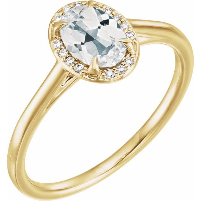 14K Yellow 7x5 mm Natural White Topaz & .03 CTW Natural Diamond Ring