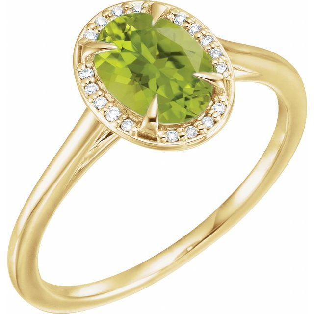 14K Yellow 8x6 mm Natural Peridot & .04 CTW Natural Diamond Ring