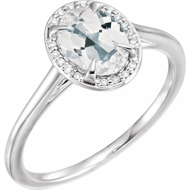 14K White 8x6 mm Oval White Topaz & .05 CTW Diamond Ring