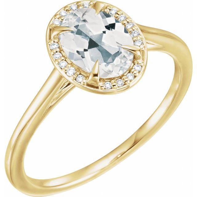 14K Yellow 8x6 mm Oval White Topaz & .05 CTW Diamond Ring