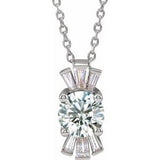 Platinum Natural White Sapphire & 1/6 CTW Natural Diamond 16-18" Necklace