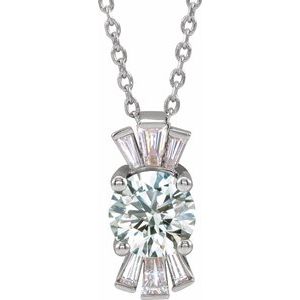 Platinum Natural White Sapphire & 1/6 CTW Natural Diamond 16-18" Necklace