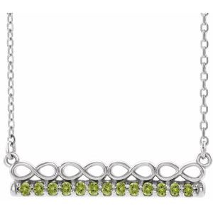 14K White Natural Peridot Infinity-Inspired Bar 16" Necklace