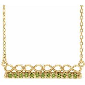 14K Yellow Natural Peridot Infinity-Inspired Bar 16" Necklace
