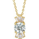 14K Yellow Natural White Sapphire & 1/6 CTW Natural Diamond 16-18" Necklace