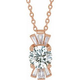 14K Rose Natural White Sapphire & 1/6 CTW Natural Diamond 16-18" Necklace
