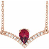 14K Rose Natural Mozambique Garnet & .06 CTW Natural Diamond 18" Necklace