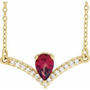 14K Yellow Natural Mozambique Garnet & .06 CTW Natural Diamond 16" Necklace