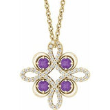 14K Yellow Natural Amethyst & 1/6 CTW Natural Diamond Clover 18" Necklace
