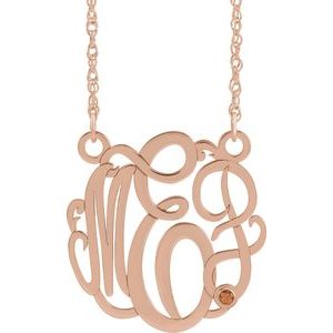 14K Rose 25 mm 3-Initials Imitation Citrine Script Monogram 18" Necklace