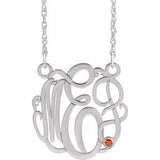 14K White 30 mm 3-Initials Imitation Citrine Script Monogram 18" Necklace