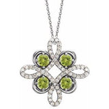 Platinum Natural Peridot & 1/6 CTW Natural Diamond Clover 18" Necklace