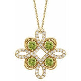 14K Yellow Natural Peridot & 1/6 CTW Natural Diamond Clover 18" Necklace