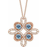 14K Rose Natural Aquamarine & 1/6 CTW Natural Diamond Clover 18" Necklace
