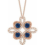 14K Rose Natural Blue Sapphire & 1/6 CTW Natural Diamond Clover 18" Necklace