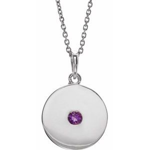 Sterling Silver Natural Amethyst Disc 16-18" Necklace