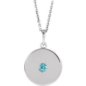 Platinum Natural Blue Zircon Disc 16-18" Necklace