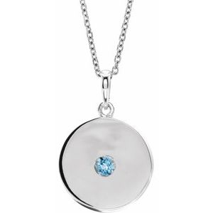 Platinum Natural Aquamarine Disc 16-18" Necklace