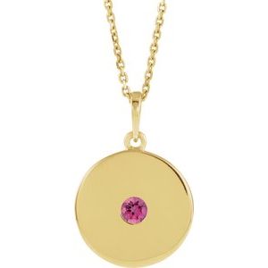 14K Yellow Natural Pink Tourmaline Disc 16-18" Necklace