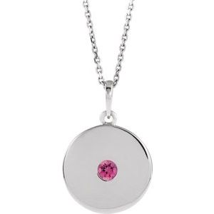 Platinum Natural Pink Tourmaline Disc 16-18" Necklace