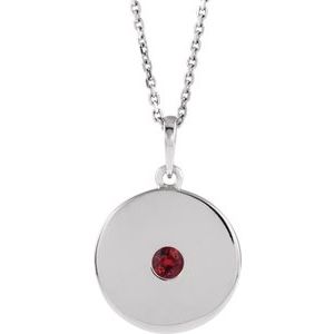 Sterling Silver Natural Ruby Disc 16-18" Necklace