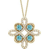 14K Yellow Natural Blue Zircon & 1/8 CTW Natural Diamond Clover 18" Necklace
