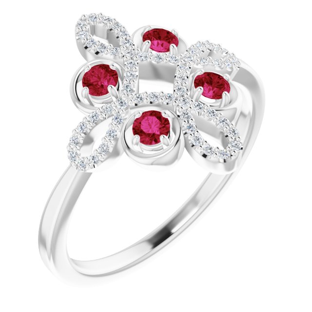 Platinum Natural Ruby & 1/8 CTW Natural Diamond Semi-Set Clover Ring