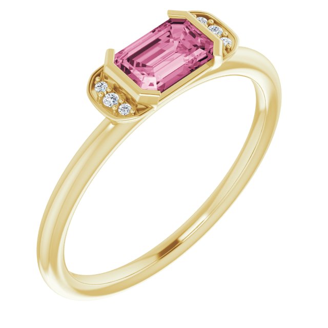 14K Yellow Natural Pink Tourmaline & .02 CTW Natural Diamond Stackable Ring