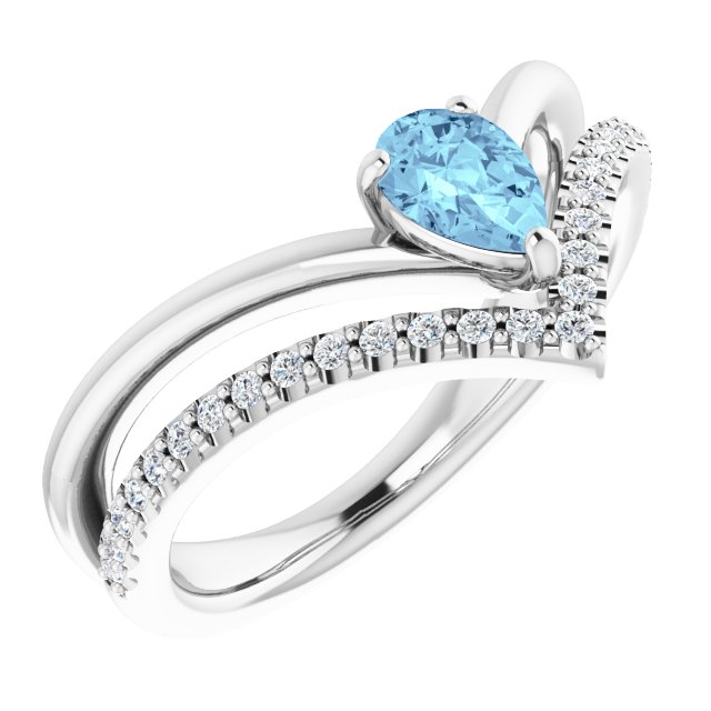 Sterling Silver Natural Aquamarine & 1/6 CTW Natural Diamond Ring