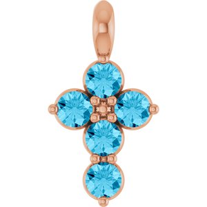 14K Rose Natural Aquamarine Cross Pendant