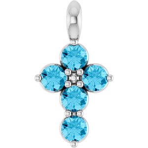 Platinum Natural Aquamarine Cross Pendant