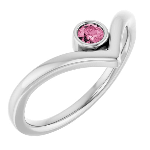 Platinum Natural Pink Tourmaline Bezel-Set V Ring