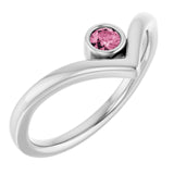 14K White Natural Pink Tourmaline Bezel-Set V Ring