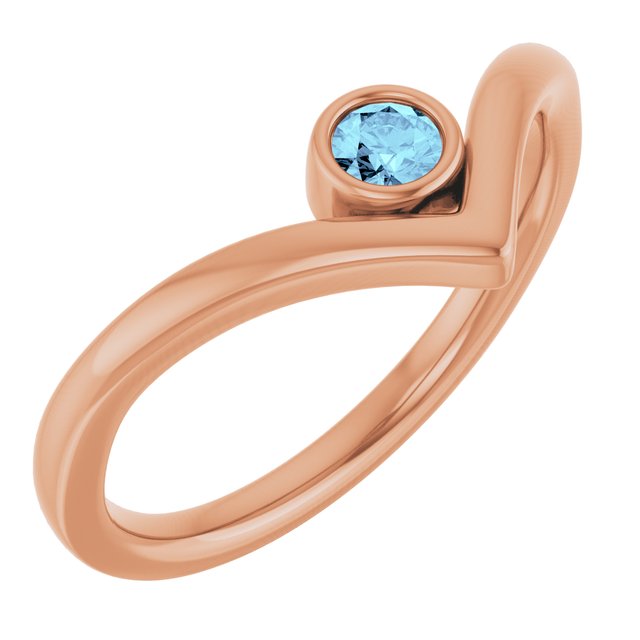 14K Rose Natural Aquamarine Bezel-Set V Ring