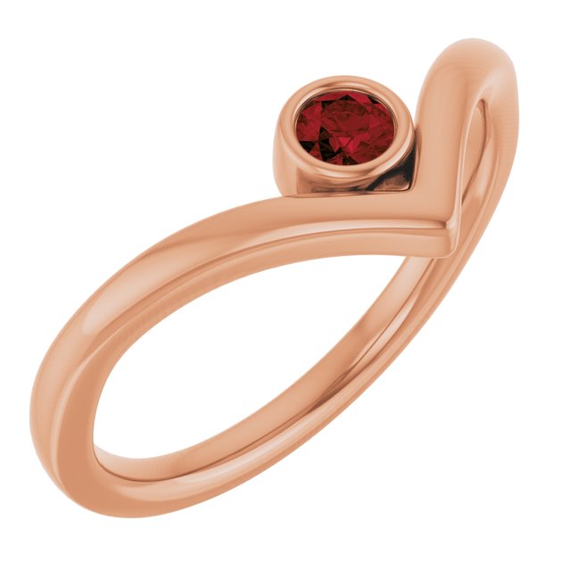14K Rose Natural Mozambique Garnet Bezel-Set V Ring